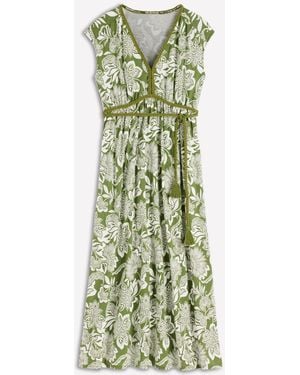 Boden Heidi Ruched Rope Cotton Blend Jersey Dress - Green