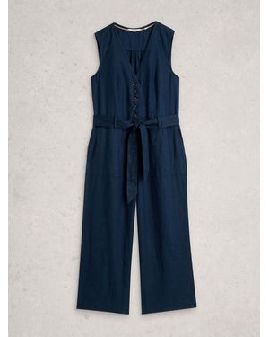 White Stuff Betty Linen Jumpsuit - Blue