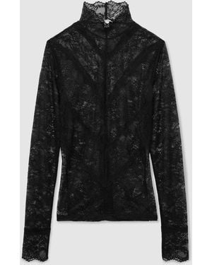 Reiss Lace Long-Sleeve High-Neck Top - Black