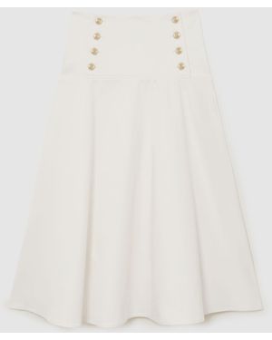 Reiss Cotton Button-Detail Midi Skirt - White