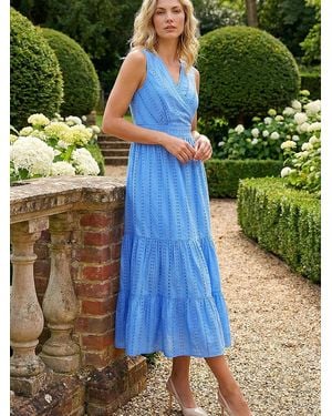 Roman Embroidered V-Neck Midi Dress - Green