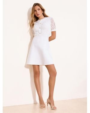 Lipsy Embroidery Lace Detail Buttoned Knitted Mini Dress - White