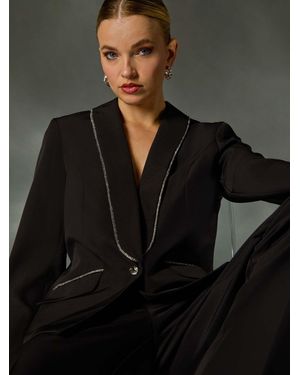 Roman Diamante Single Breasted Blazer - Black