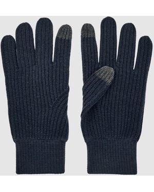 Reiss Lawson - Navy Ribbed-merino Touchscreen Gloves, One - Blue