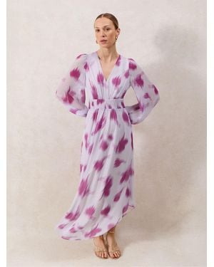 Ro & Zo Anya Blurred Floral Smock Waist Dress - Pink