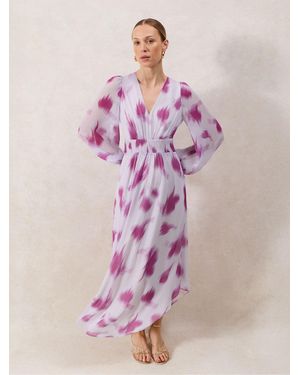 Ro & Zo Anya Blurred Floral Smock Waist Dress - Pink