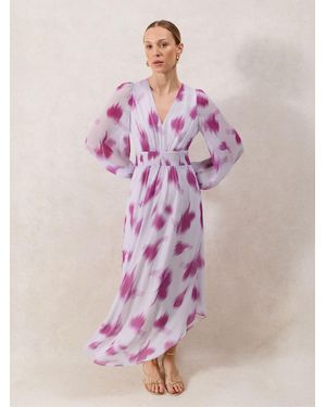 Ro & Zo Anya Blurred Floral Smock Waist Dress - Pink