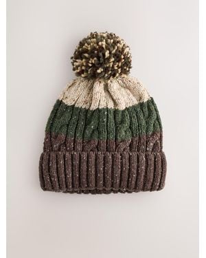 Next Khaki Stripe Thinsulate Bobble Hat - Natural