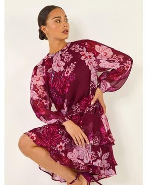 Roman Petite Floral Print Frill Swing Dress - Red