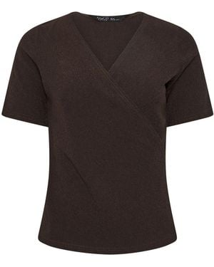 M Com Petite Textured Wrap Top - Black