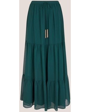 Monsoon Holly Tiered Chiffon Maxi Skirt - Green