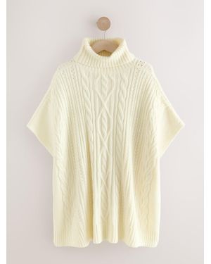 Next Cable Roll Neck Poncho - Natural