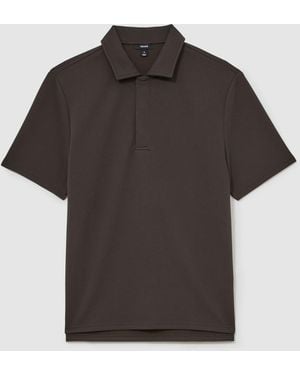 Reiss Reed Textured Concealed-Placket Polo Shirt - Black