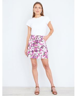 Yumi' Retro Floral Cotton Stretch Mini Skirt - Red