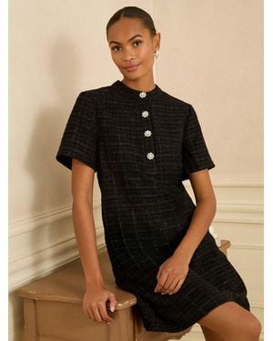 Love & Roses Tweed Button Mini Dress - Black