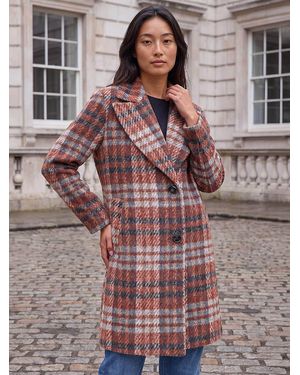 Roman Petite Check Single Breasted Coat - Brown
