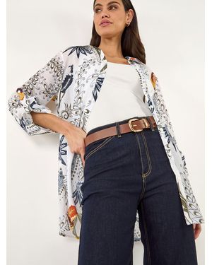 Roman Floral Print Collared Shirt - Blue