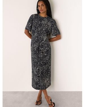 Whistles Crackle Print Twist Midi Dress - Blue