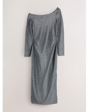 Next Long Sleeve Sparkle Bardot Midi Dress - Gray