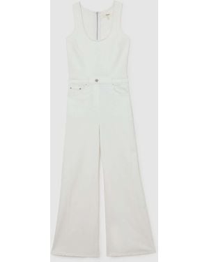 Reiss Wide-Leg Racer-Back Denim Jumpsuit - White
