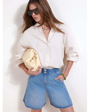 Friends Like These Double Button Denim A Line Longline Jort Shorts - White