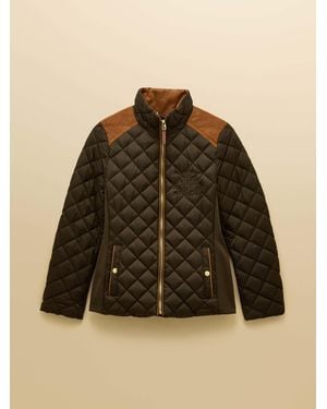 Joules Braemar Luxe Showerproof Diamond Quilted Coat - Brown