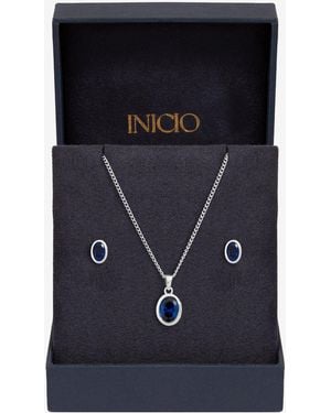 Inicio Simply 925 Sterling Sapphire Oval Bezel Set Gift Box - Blue