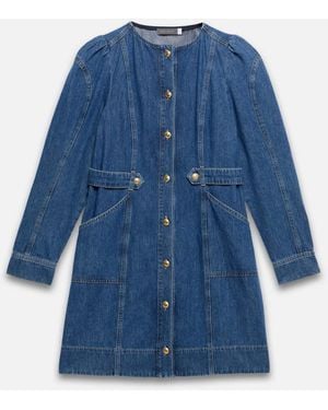 Mint Velvet Denim Puff Sleeve Mini Dress - Blue