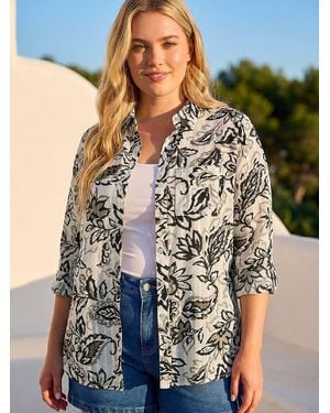 Roman Curve Metallic Stripe Floral Shirt - Black