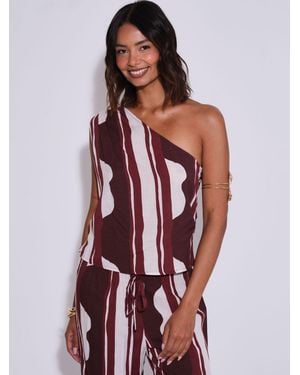 South Beach Striped One Shoulder Top - Red