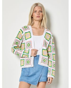 Apricot Pastel Floral Crochet Cardigan - White