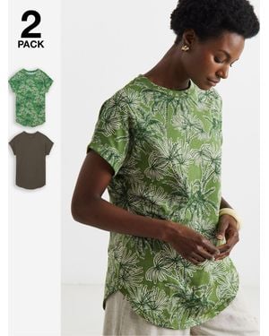JD Williams Short Sleeve Curved Hem Longline Tops 2 Pack - Green