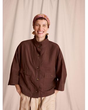 Monsoon Marie Funnel Neck Linen Blend Jacket - Brown