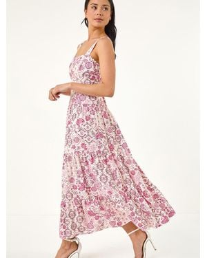 Roman Petite Floral Seam Detail Midi Dress - Pink