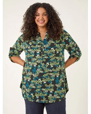 Roman Curve Strukturiertes Shirt Mit Floralem Puffprint - Grün