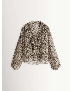 RIXO London Nina Leopard Mocha Rya Top - White