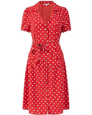 Yumi' Retro Shirt Polka Dot Dress - Red