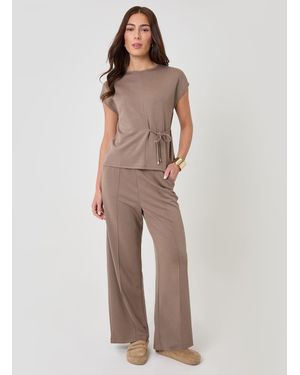 Threadbare Petite Relaxed Fit Tie Top & Wide Leg Pants Set - Natural