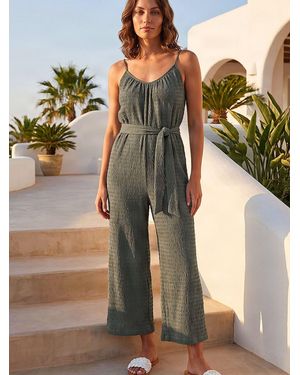 Roman Petite Textured Cropped Jumpsuit - Green