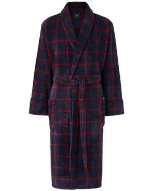 Savile Row Company Check Fleece Dressing Gown - Blau