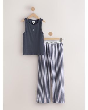 Self Stripe Short Sleeve Pajamas - Blue