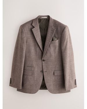 Next Regular Fit Trimmed Check Suit Jacket - Brown