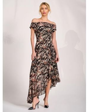 Jolie Moi Asymmetrical Mesh Midaxi Dress - Natural
