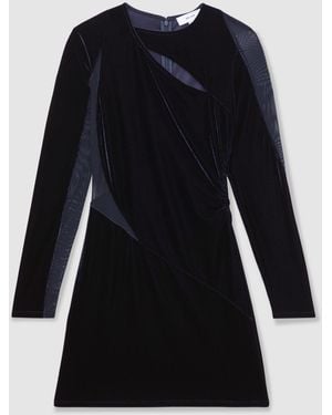 Reiss Carly Velvet Mesh-Panel Mini Dress - Black