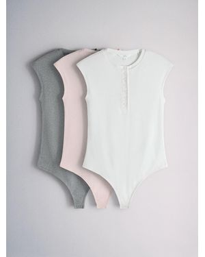 theset The Set 3 Pack Henley Bodysuit Marl/Light - White