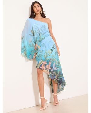 Lipsy One Shoulder Floral Aysm Sequin Midi Dress - Blue