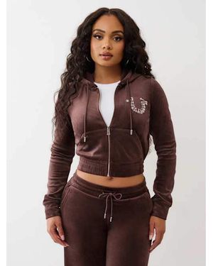 TRUE RELIGION Crystal Velour Zip Hoodie - Brown