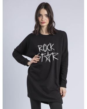 Religion Flora Sweat Tunic Dress With Rock Star Embroidered Slogan - Black