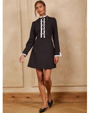 Love & Roses Tailored Ruffle Placket Detail Long Sleeve Mini Dress - Brown