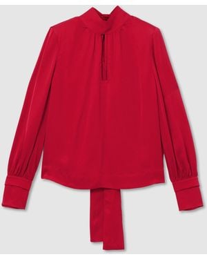 Reiss High-Neck Tie-Back Keyhole Blouse - Red